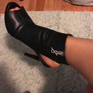 Peep toe black bootie heels